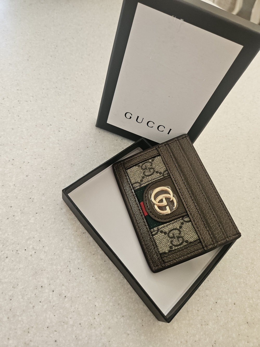 Green & Brown Card Holder with Gold Hardware